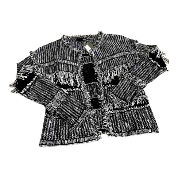 FATE by LFD Black and White Open Knit Collarless Blazer with Fringe, Sz S -- NWT - Picture 2 of 5